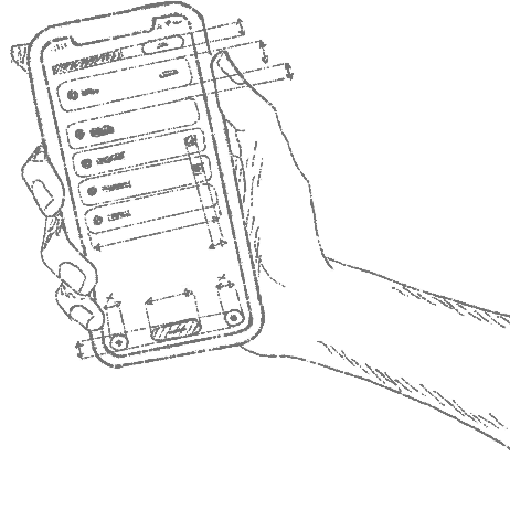 a digital sketch of an arm holding a smartphone with a web application open on it